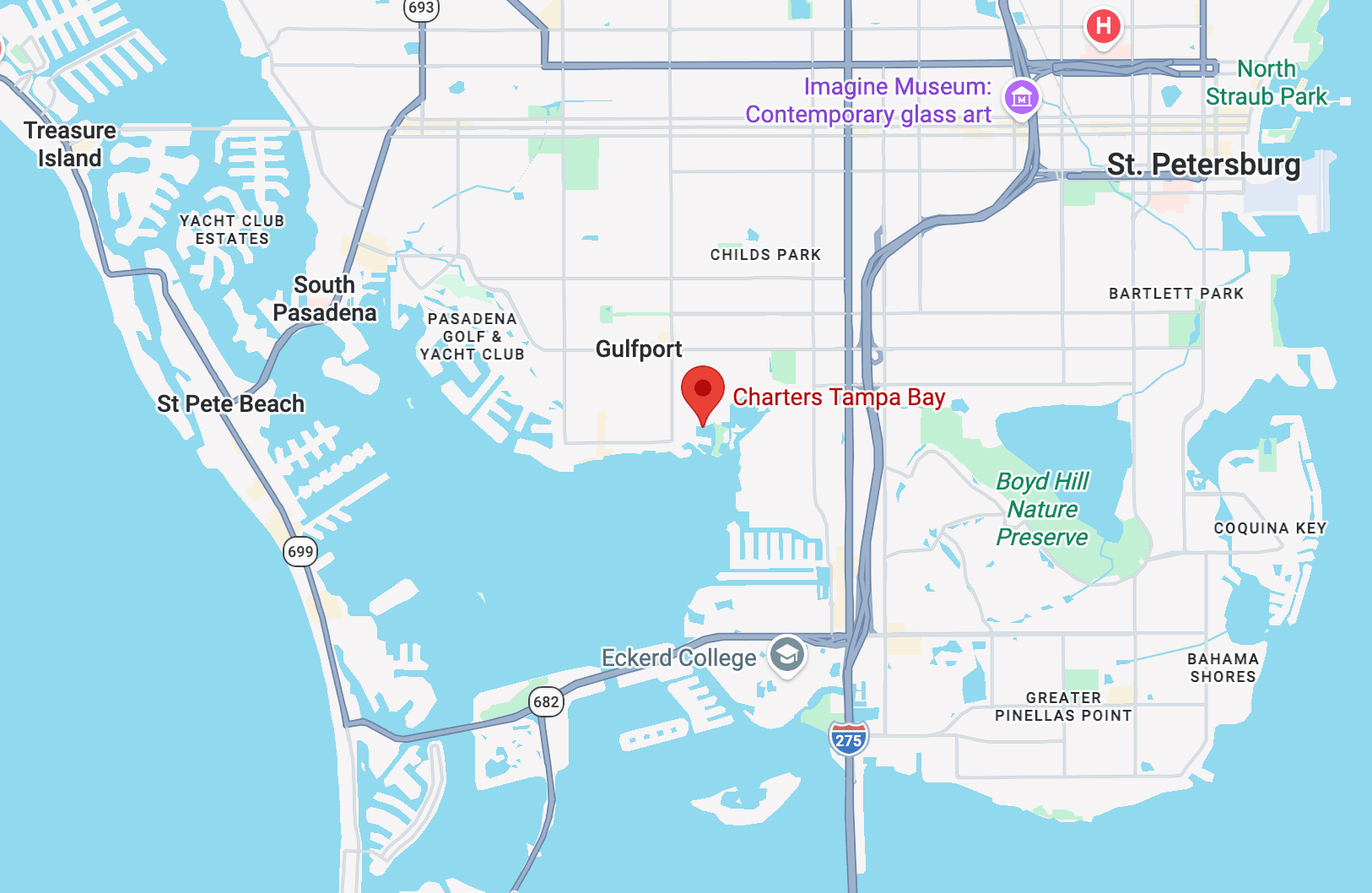 Map showing Charters Tampa Bay at Gulfport Municipal Marina. Click to open in Google Maps.